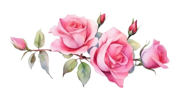 Watercolor roses isolated on white background Generative ai