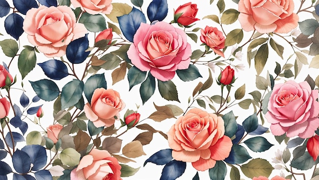 Watercolor Roses and Leaves Digital Rendering