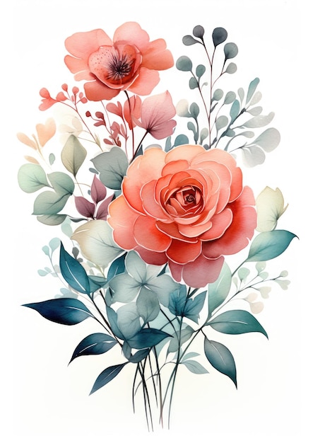 watercolor roses and plants art print