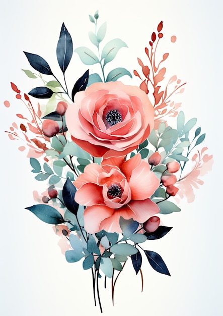 watercolor roses and plants art print