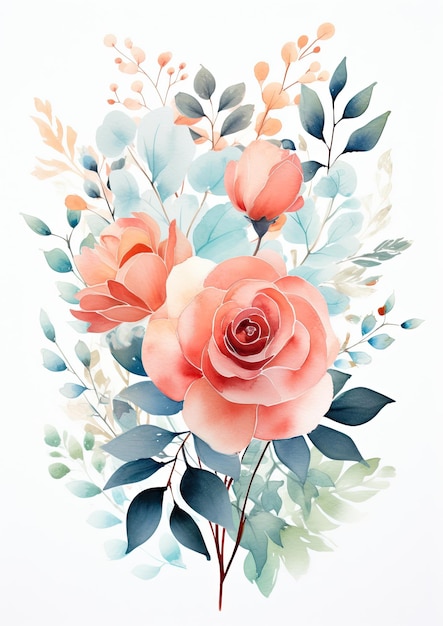 watercolor roses and plants art print