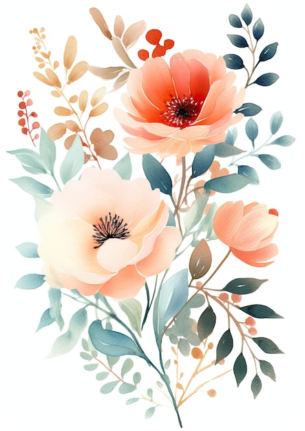 Photo watercolor roses and plants art print