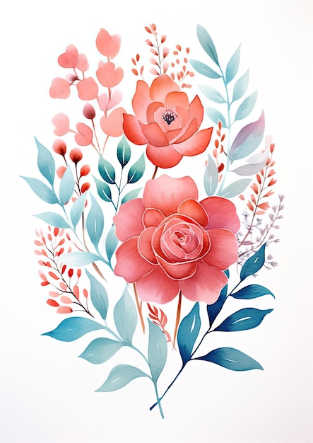 watercolor roses and plants art print
