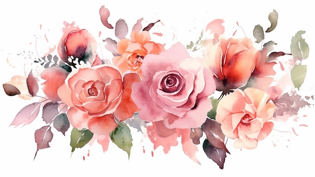 Watercolor roses wedding watercolor alcohol ink template Generative AI