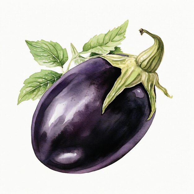 watercolor round black Brinjal in white background