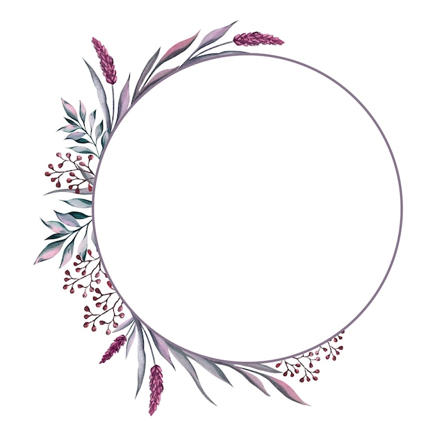 Watercolor round composition with leaves Round frame for the design Plants in a circle