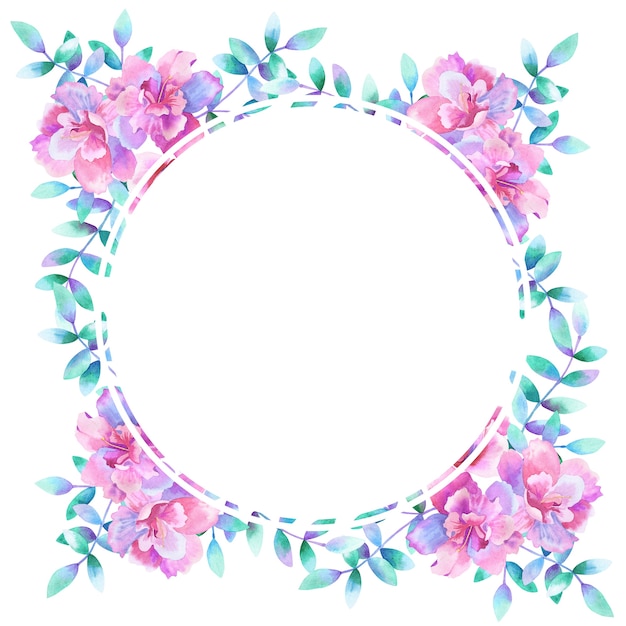 Watercolor round floral frame.