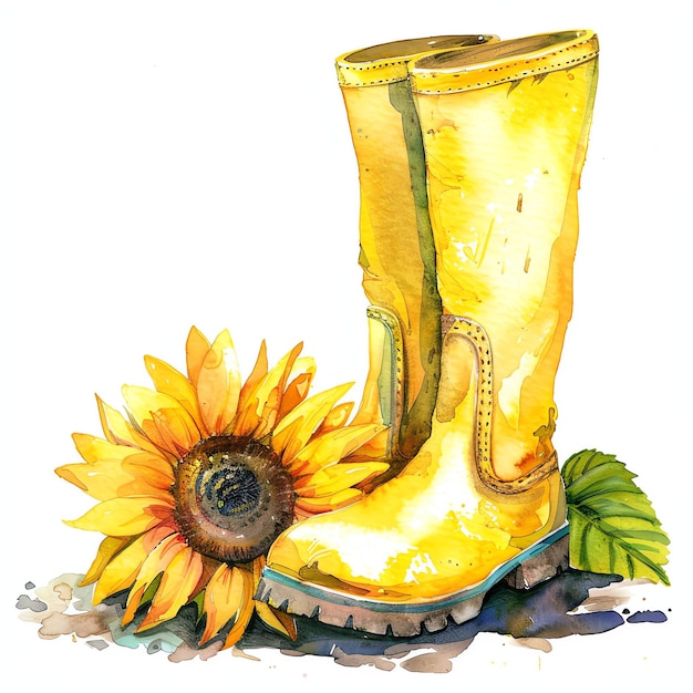 Watercolor rubber boots for garden