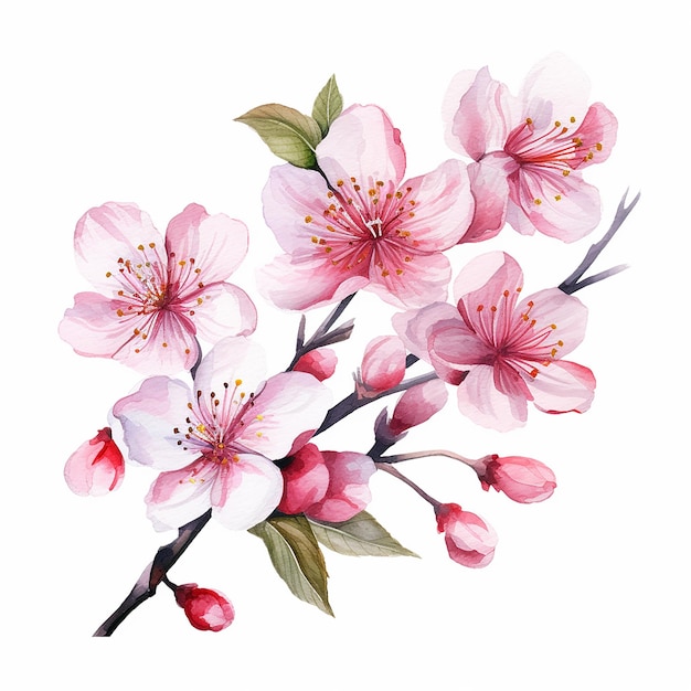 Watercolor Sakura flowers art