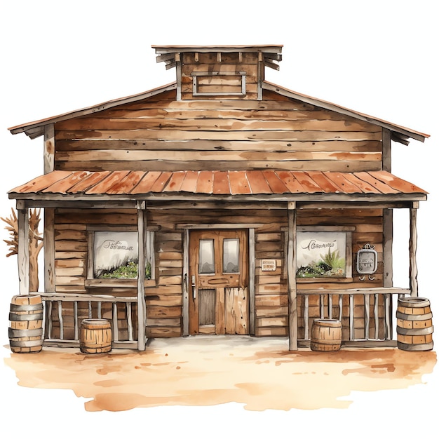 watercolor Saloon entrance western wild west cowboy desert illustration clipart