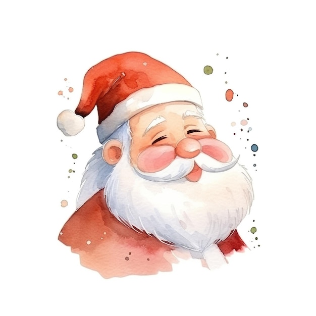 Watercolor santa claus portrait on a white background