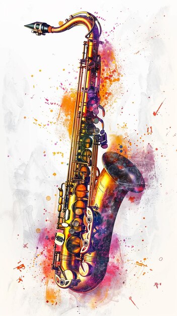 Photo watercolor saxophone illustration colorful vector white background design for saxophone illustratio
