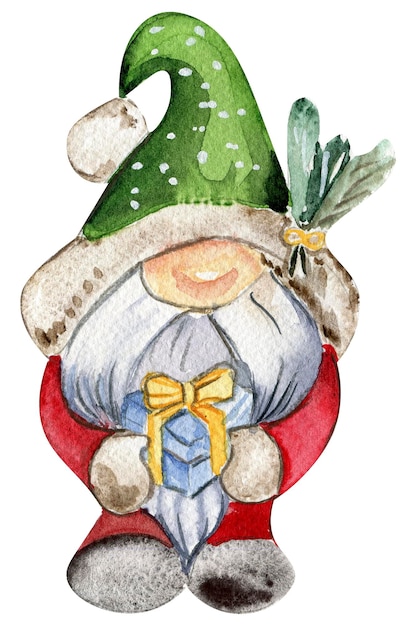 Watercolor scandinavian Christmas gnomes Christmas decoration and characters