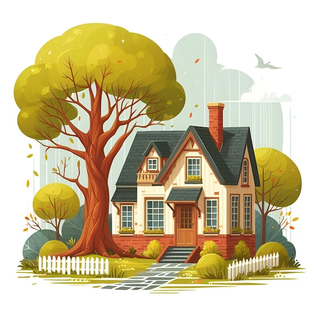 Photo watercolor scandinavian house and trees isolated illustration of a hand drawn with building