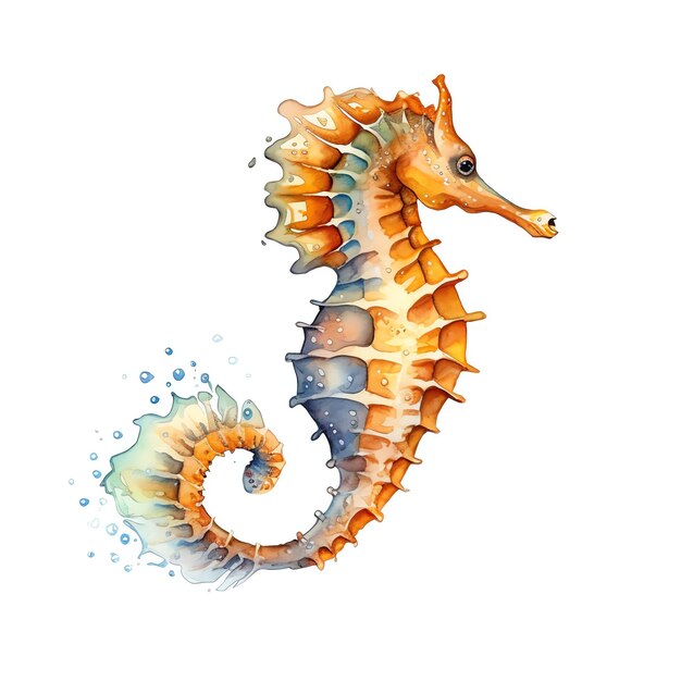 Photo watercolor sea horse delicate vibrant and ethereal underwater illustration of an sea horse on a wh