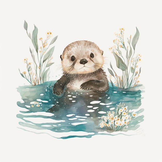 Photo watercolor sea otter