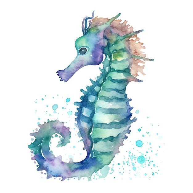 Watercolor seahorse Hand drawn illustration isolated on white background Watercolor Seahorse Clipart AI Generated