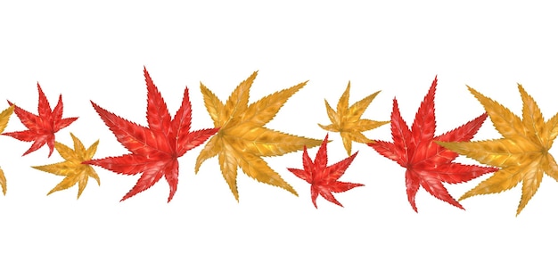 秋の赤とオレンジ色のカエデの葉の水彩シームレスなバナー