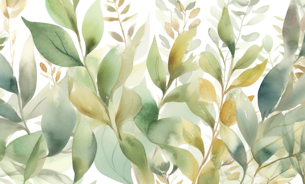 結婚式の静止した挨拶用の緑の金の葉と枝を持つ水彩のシームレスな境界線イラスト壁紙ファッション背景生成 ai