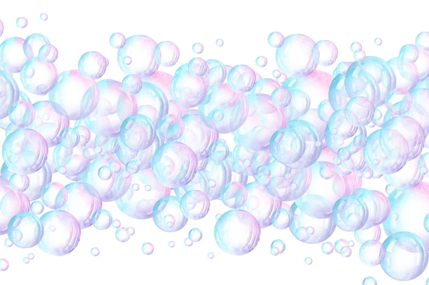 Watercolor seamless border with cute colorful bubbles water air bubbles multicolor