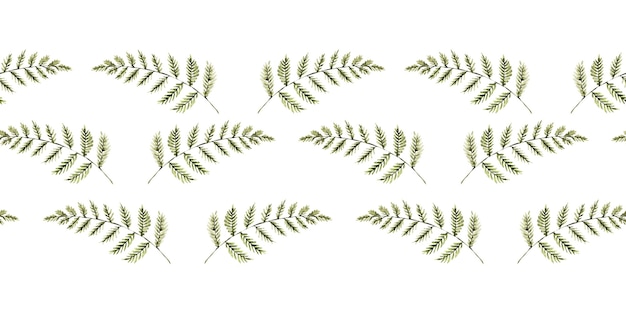 Watercolor seamless border with stylized fern leaves