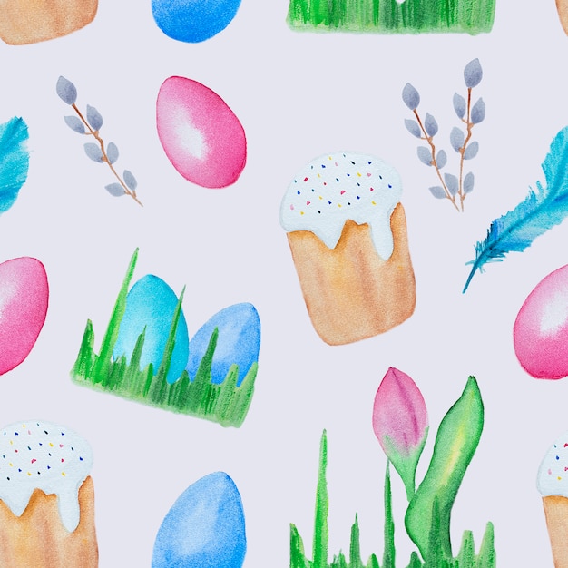 Photo watercolor seamless easter elements pattern