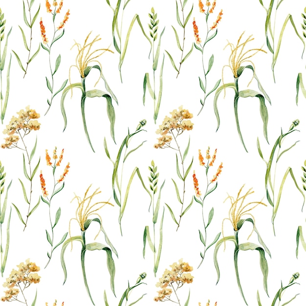 Watercolor seamless floral background Pattern with herbs