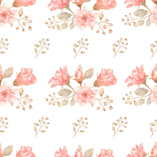 Watercolor Seamless flower bouquets pattern.