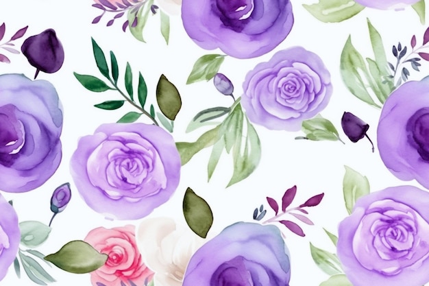 Watercolor Seamless Flower Pattern Ai generative