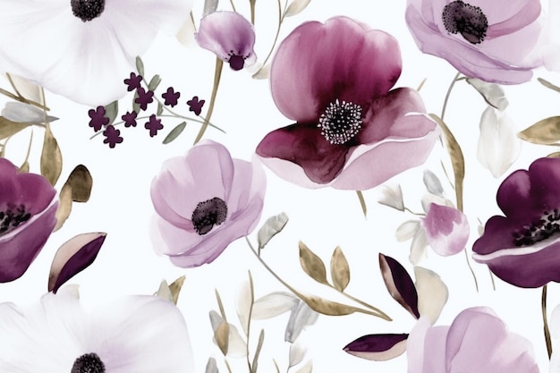 Watercolor Seamless Flower Pattern Ai generative