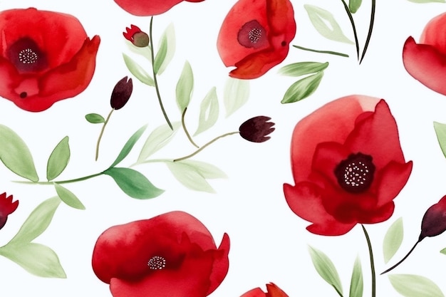 Watercolor Seamless Flower Pattern Ai generative