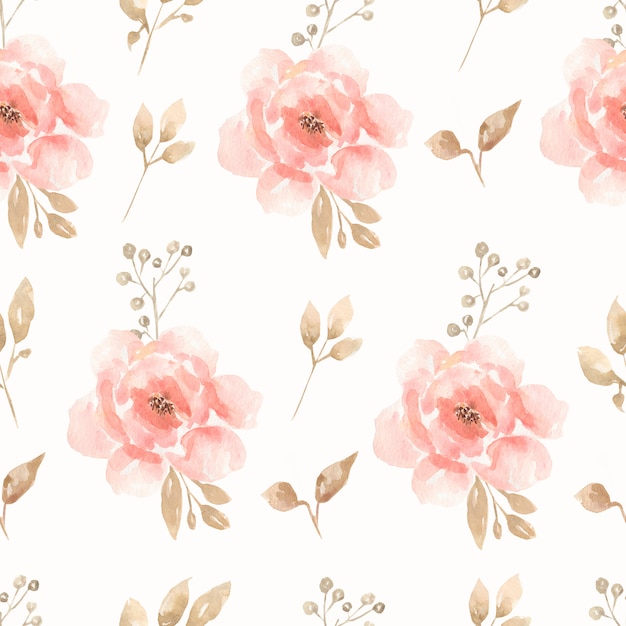 Watercolor Seamless flower Peonies and roses bouquet pattern.