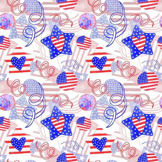 Watercolor seamless pattern of American symbolism