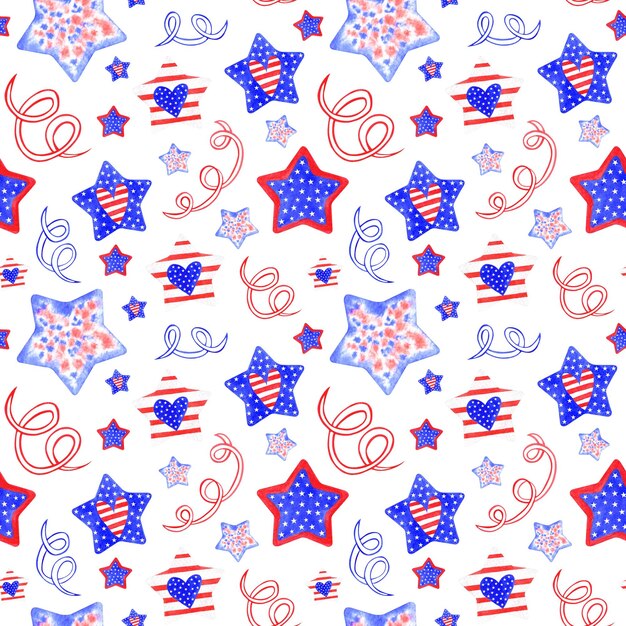 Watercolor seamless pattern of American symbolism