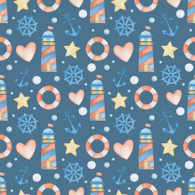 Watercolor seamless pattern bear sailor air balloons