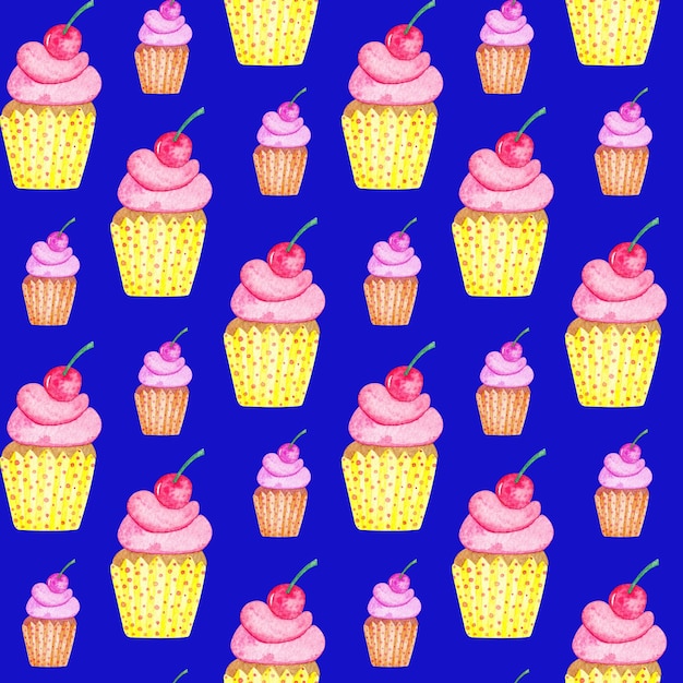 Watercolor seamless pattern of cakes