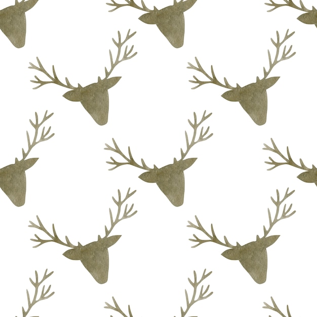 Photo watercolor seamless pattern deer head