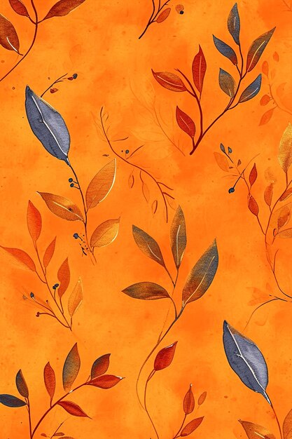 Photo watercolor seamless pattern elegant orange tines vintage leaves background