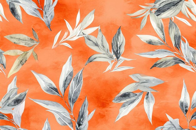 Photo watercolor seamless pattern elegant orange tines vintage leaves background