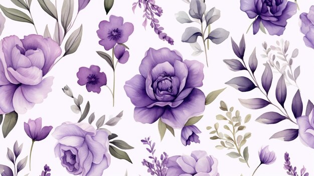 watercolor seamless pattern featuring purple flowers