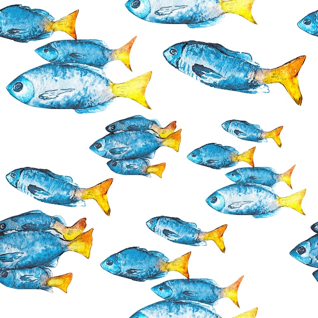 Watercolor seamless pattern from fish.