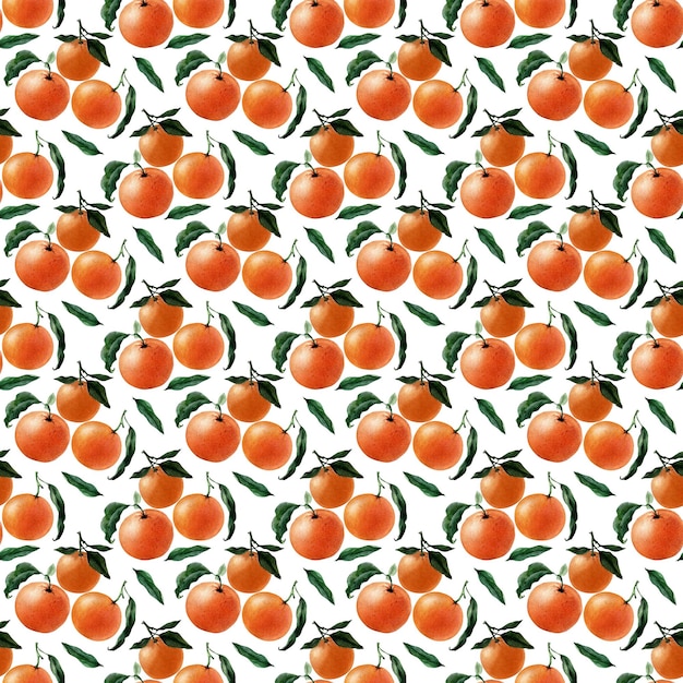 Watercolor seamless pattern of Fruits, twigs and slices of tangerine