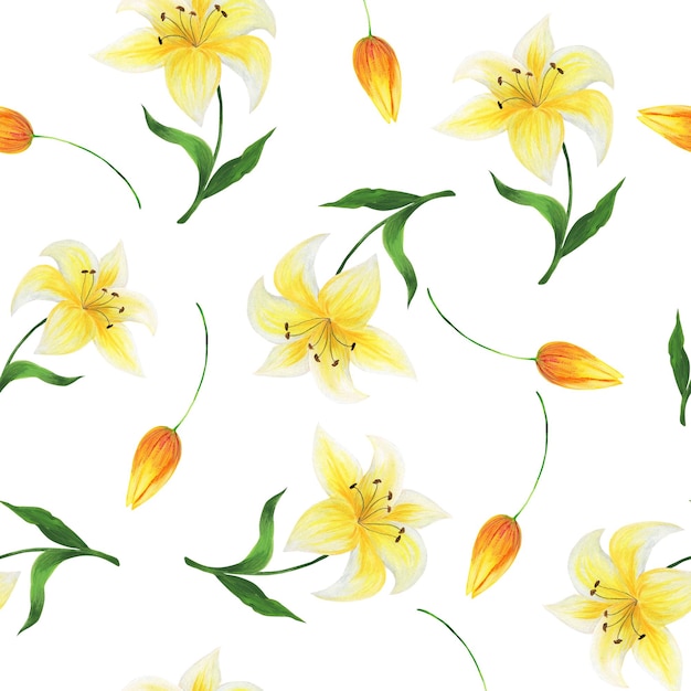 Watercolor seamless pattern of garden flowers.