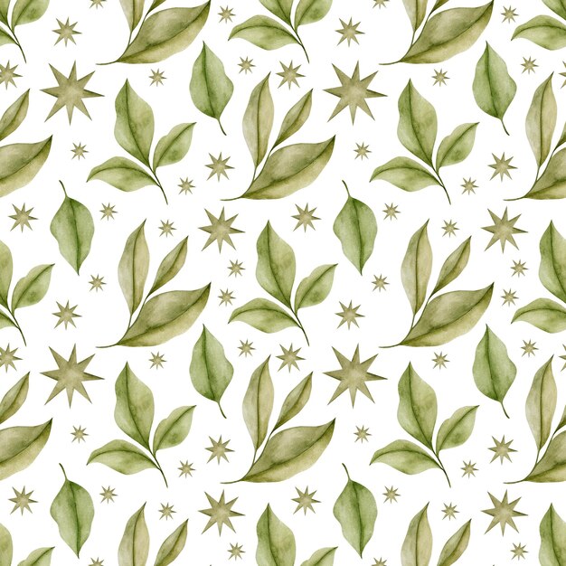 Photo watercolor seamless pattern green leaves on a white background