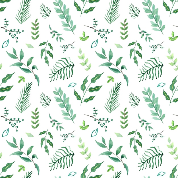 Photo watercolor seamless pattern greenery, wildflower on white background. for fabric, paper, wedding