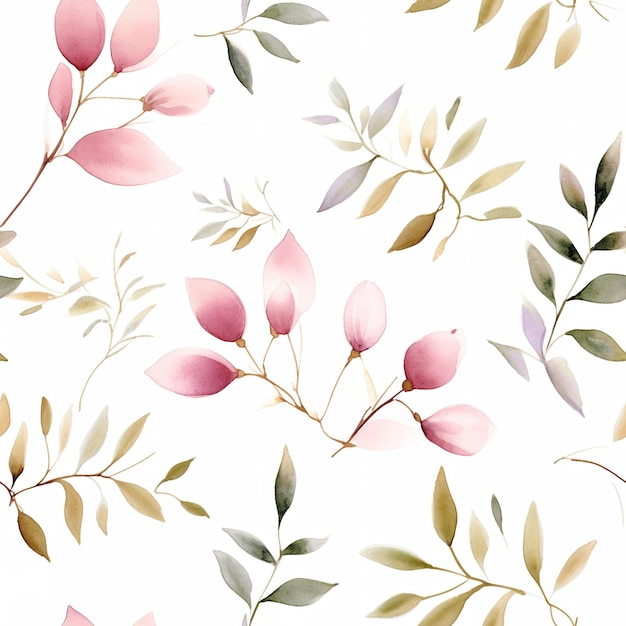 watercolor seamless pattern of leaves and flowers vector illustration in the style of light white a