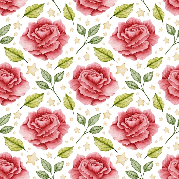 사진 흰색 바탕에 붉은 장미 꽃의 수채화 원활한 패턴입니다.