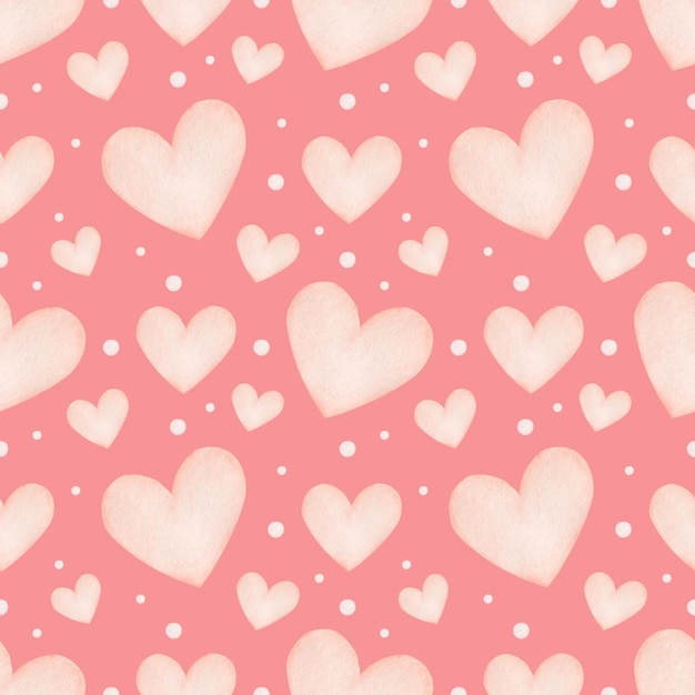 Watercolor seamless pattern pink hearts