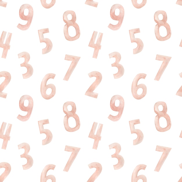 Watercolor seamless pattern pink numbers.