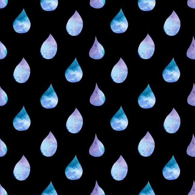 Watercolor seamless pattern of raindrops Simple repeat print Summer rain weather drops